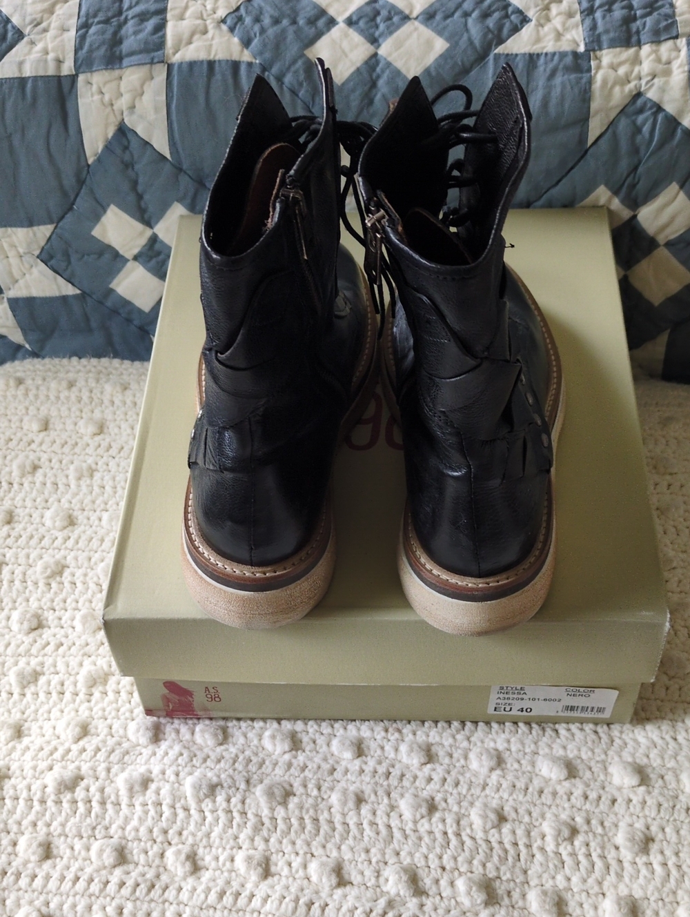 Black Leather Lace-Up Boots - AS98 - Picture 5 of 10